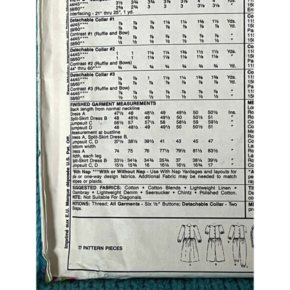 MacCalls 5475 pattern Jumpsuit dress oversized sailor collar size 6 8 10 - Picture 5 of 7